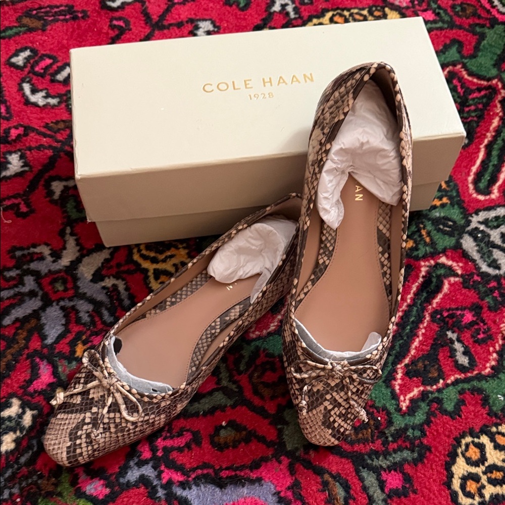 Cole Haan Brown and Tan Snakeskin-Print Ballet Flats